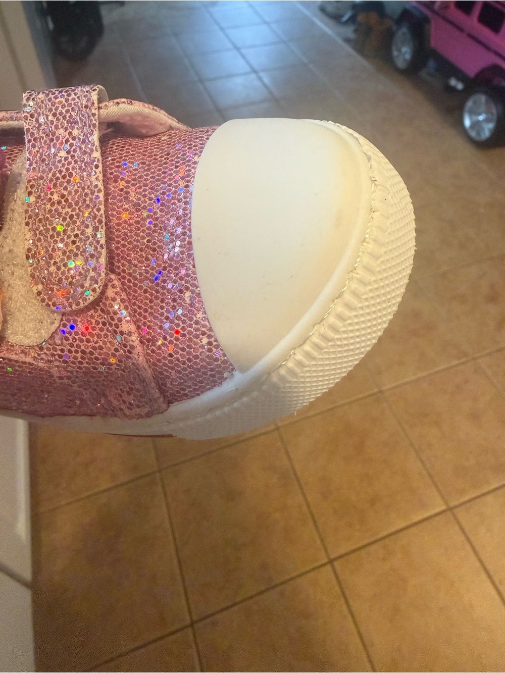 Amazon Pink Glitter Kids Sneakers with White Toe Cap